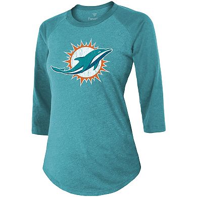 Women's Fanatics Branded Tua Tagovailoa Aqua Miami Dolphins Player Name & Number Raglan 3/4-Sleeve Tri-Blend T-Shirt