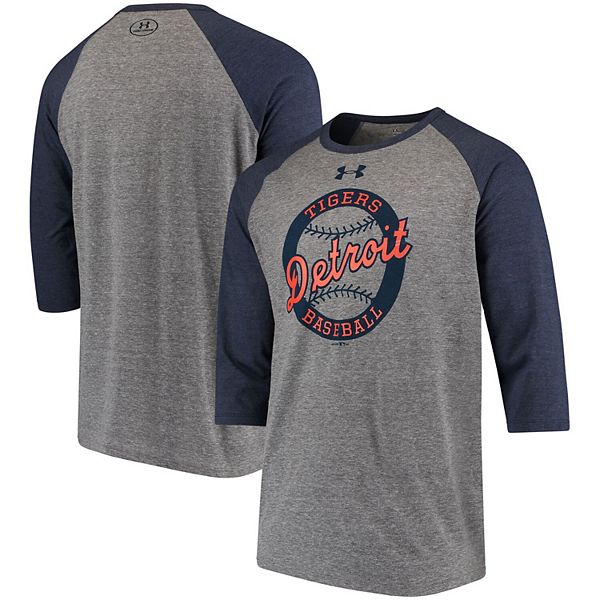 Under Armour Detroit Tigers Gray/Navy Cooperstown Collection Tri-Blend 3/4-Sleeve Raglan Performance T-Shirt