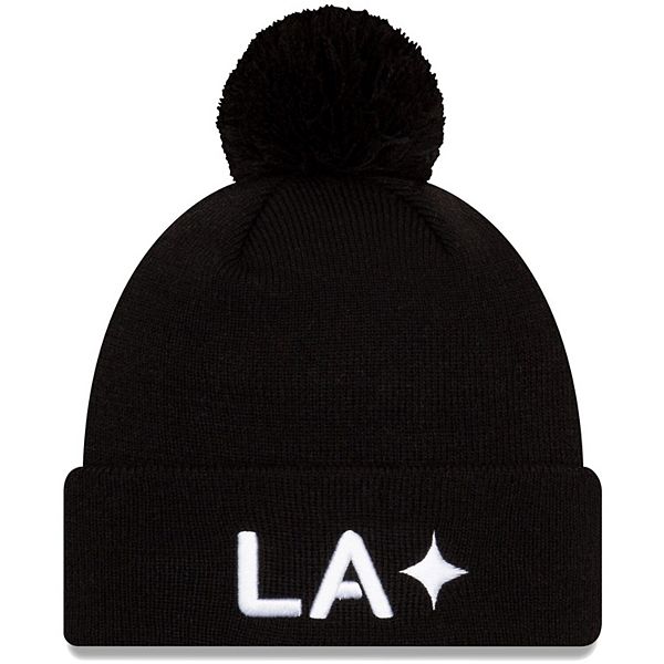 Men's New Era Black LA Galaxy 2021 Jersey Hook Cuffed Knit Hat with Pom