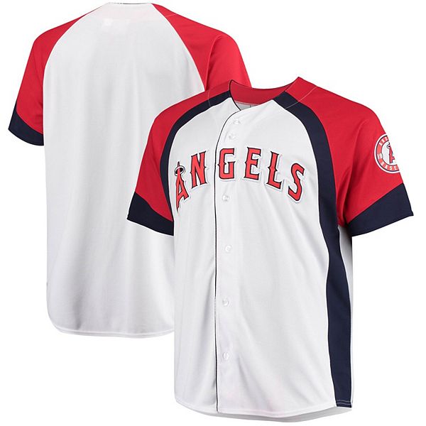 Men's White/Red Los Angeles Angels Big & Tall Colorblock Full-Snap Jersey
