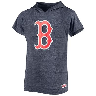Youth Stitches Heathered Navy Boston Red Sox Raglan Short Sleeve Pullover Hoodie
