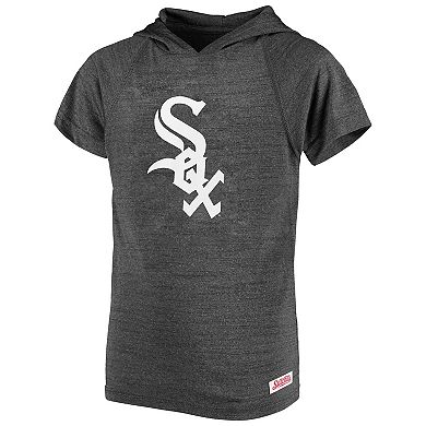 Youth Stitches Heathered Black Chicago White Sox Raglan Short Sleeve Pullover Hoodie