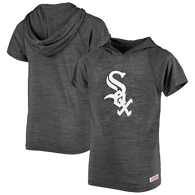 Youth Stitches Heathered Black Chicago White Sox Raglan Short Sleeve Pullover Hoodie