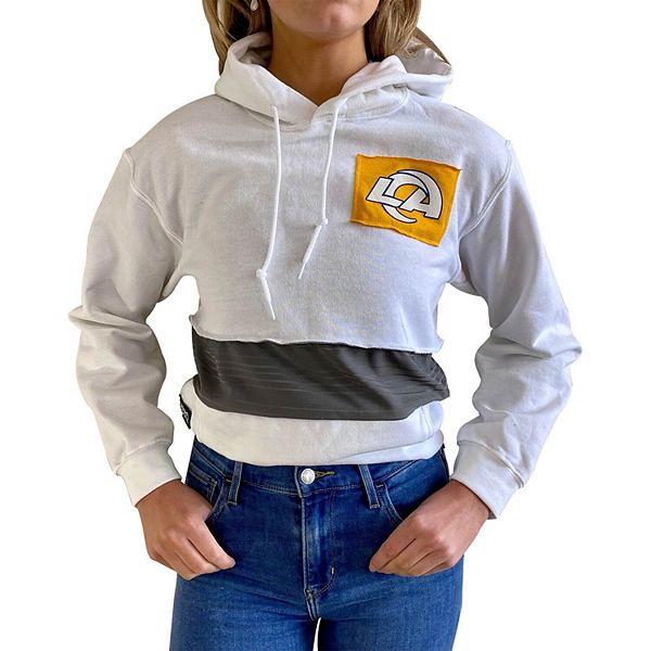 Women's Refried Apparel White Los Angeles Rams Crop Pullover Hoodie