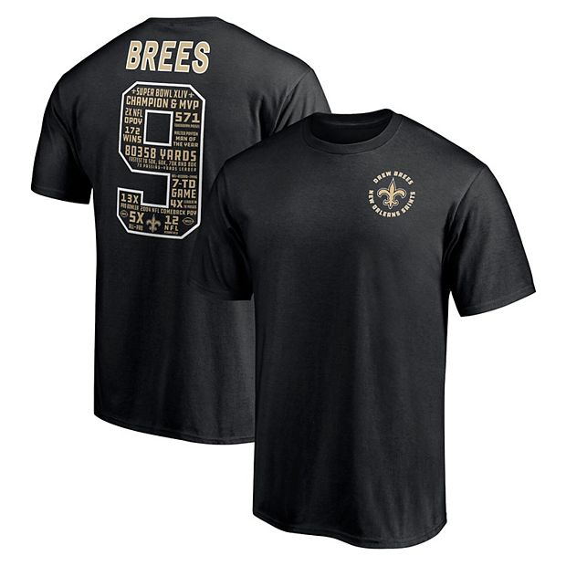 Men's Fanatics Branded Drew Brees Black New Orleans Saints Stats T