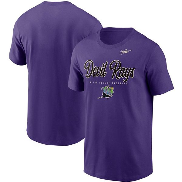 Men's Nike Purple Tampa Bay Rays Cooperstown Collection Wordmark Script  Logo T-Shirt