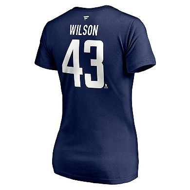 Women's Fanatics Branded Tom Wilson Navy Washington Capitals 2020/21 Alternate Authentic Stack Name & Number V-Neck T-Shirt