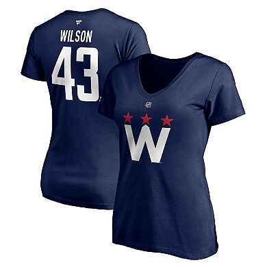 Women's Fanatics Branded Tom Wilson Navy Washington Capitals 2020/21 Alternate Authentic Stack Name & Number V-Neck T-Shirt