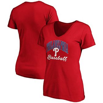 Women's Fanatics Branded Red Philadelphia Phillies Victory Script V-Neck T-Shirt