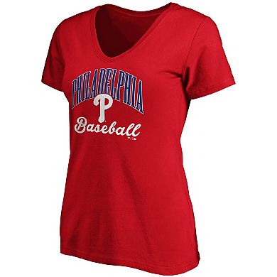 Women's Fanatics Branded Red Philadelphia Phillies Victory Script V-Neck T-Shirt