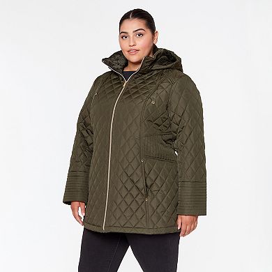 Plus Size d.e.t.a.i.l.s Sherpa-Lined Hood Quilted Puffer Coat