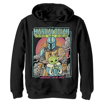 Boys 8-20 Star Wars: The Mandalorian Wherever I Go He Goes Pop Art Graphic Hoodie