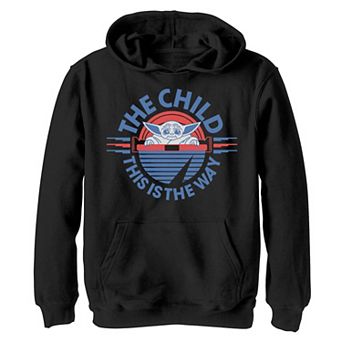 Boys 4-20 Star Wars: The Mandalorian The Child aka Baby Yoda Retro White & Blue Pod Graphic Hoodie