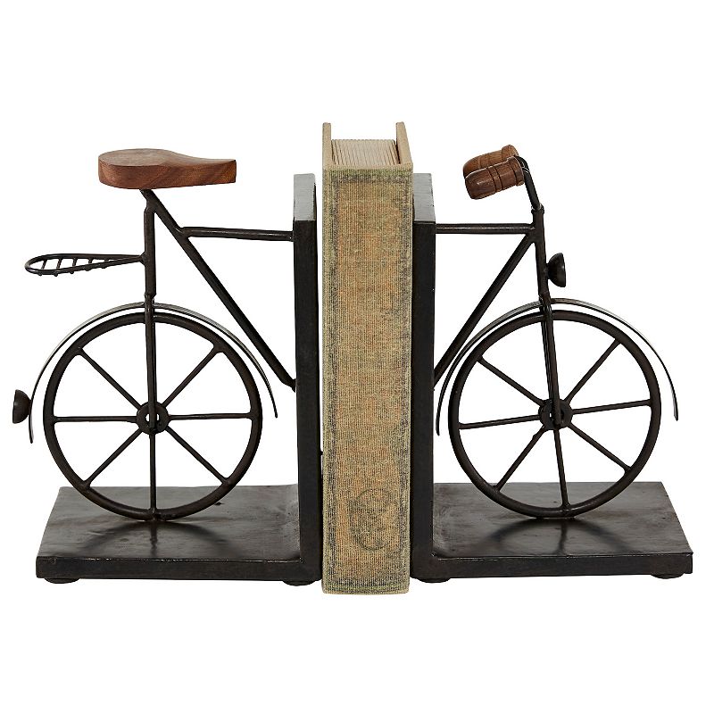 DecMode 7  Bike Black Metal Bookends with Wood Accents (Set of 2)