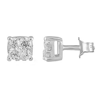 Royal Aura Sterling Silver 1/2 Carat T.W. Diamond Square Cluster Stud Earrings