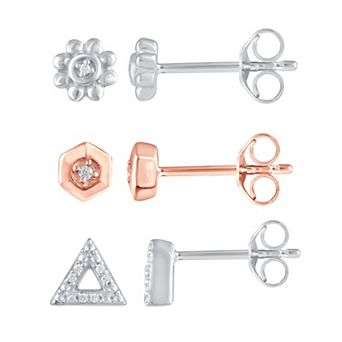 Royal Aura Two Tone Sterling Silver 1/10 Carat T.W. Diamond Stud Earring Set