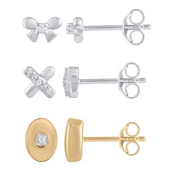 Royal Aura Two Tone Sterling Silver 1/10 Carat T.W. Diamond Stud Earring Set