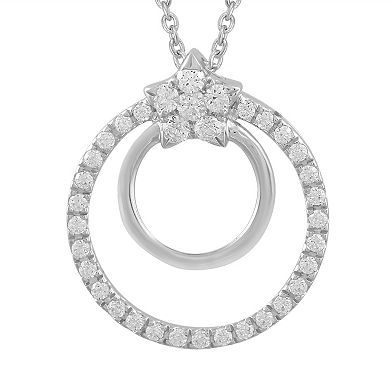 Sterling Silver 1/3 Carat T.W. Diamond Double Circle Pendant Necklace