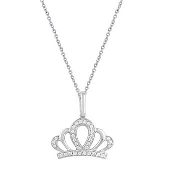 Royal Aura Sterling Silver 1/10 Carat T.W. Diamond Crown Pendant Necklace