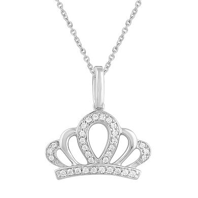 Sterling Silver 1/10 Carat T.W. Diamond Crown Pendant Necklace