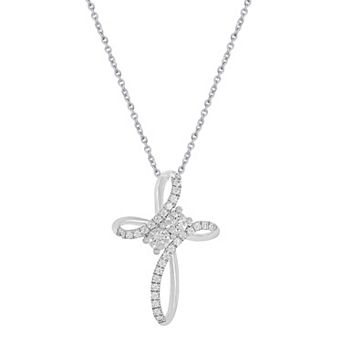 Royal Aura Sterling Silver 1/2 Carat T.W. Diamond Cross Pendant Necklace