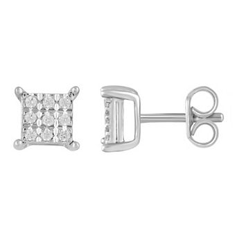 Royal Aura Sterling Silver 1/4 Carat T.W. Diamond Cluster Stud Earrings