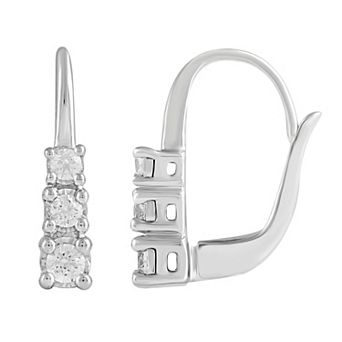 Royal Aura Sterling Silver 1/4 Carat T.W. Diamond 3-Stone Drop Earrings