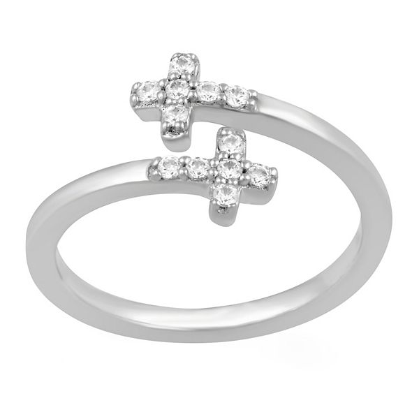 Royal Aura Sterling Silver 1/8 Carat T.W. Diamond Cross Bypass Ring