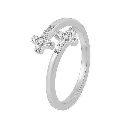 Royal Aura Sterling Silver 1/8 Carat T.W. Diamond Cross Bypass Ring