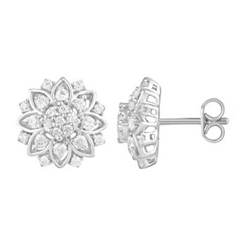 Royal Aura Sterling Silver 3/4 Carat T.W. Diamond Flower Stud Earrings