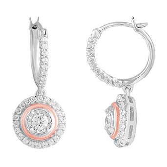 Royal Aura Two Tone Sterling Silver 1/5 Carat T.W. Diamond Halo Drop Earrings