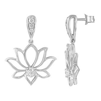 Royal Aura Sterling Silver 1/5 Carat T.W. Diamond Lotus Flower Drop Earrings