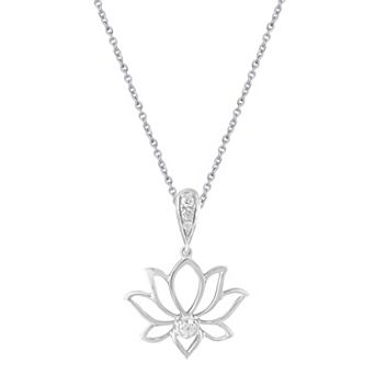 Royal Aura Sterling Silver 1/10 Carat T.W. Diamond Openwork Lotus Flower Pendant Necklace