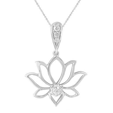 Sterling Silver 1/10 Carat T.W. Diamond Openwork Lotus Flower Pendant Necklace