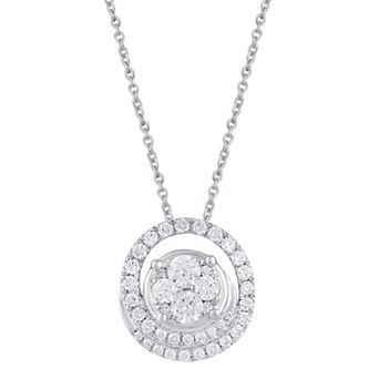 Royal Aura Sterling Silver 1/2 Carat T.W. Diamond Cluster Circle Pendant Necklace Set