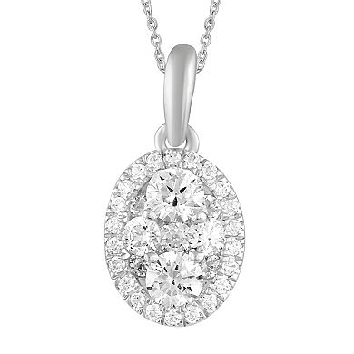 Sterling Silver 1/2 Carat T.W. Diamond Oval Pendant Necklace