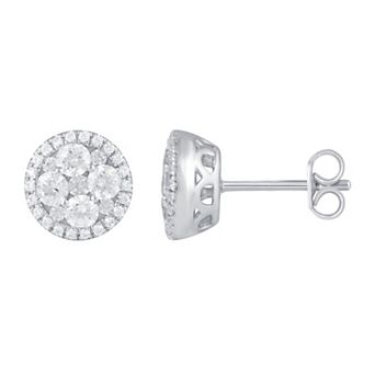 Royal Aura Sterling Silver 1 Carat T.W. Diamond Cluster Stud Earrings
