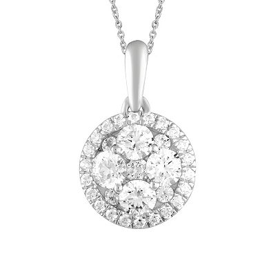 Sterling Silver 1/2 Carat T.W. Diamond Cluster Circle Pendant Necklace