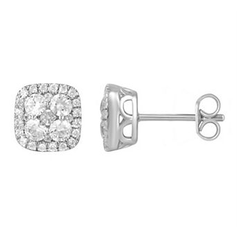 Royal Aura Sterling Silver 1 Carat T.W. Diamond Cluster Square Stud Earrings
