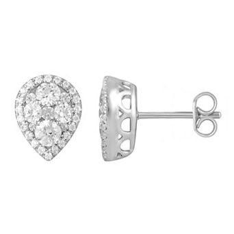 Royal Aura Sterling Silver 1 Carat T.W. Diamond Cluster Teardrop Stud Earrings
