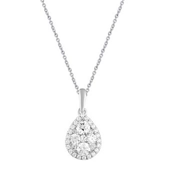 Royal Aura Sterling Silver 1/2 Carat T.W. Diamond Cluster Teardrop Pendant Necklace
