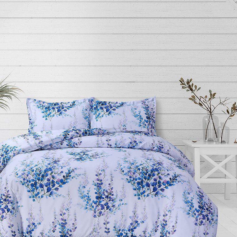 Azores Home Juliette Printed Oversized Duvet Set with Shams, Blue, Queen