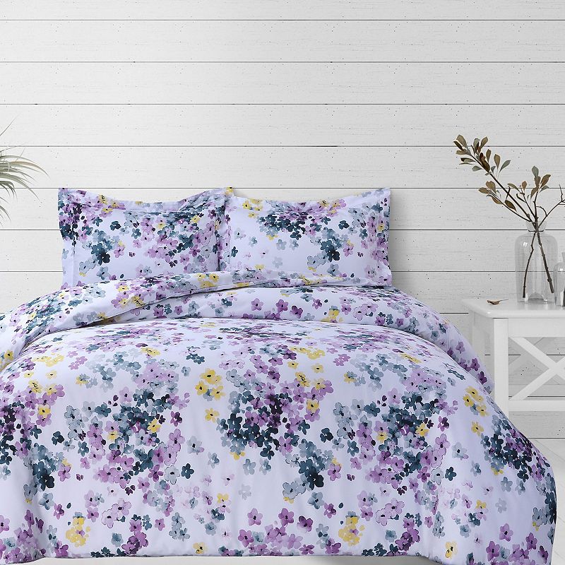 Azores Home Juliette Printed Oversized Duvet Set with Shams, Purple, King