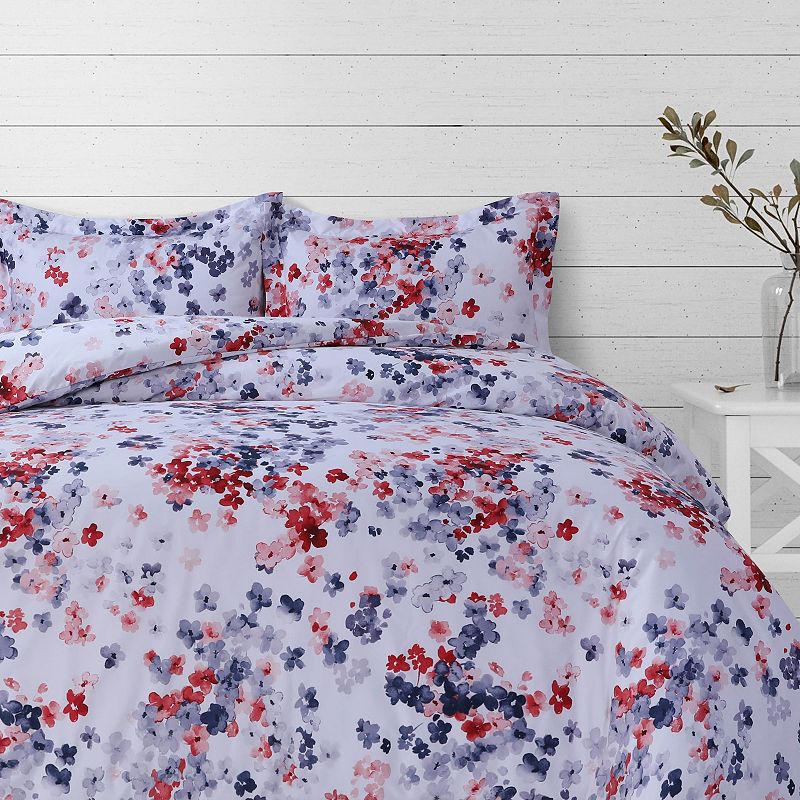 Azores Home Juliette Printed Oversized Duvet Set with Shams, Red, Twin