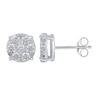 Royal Aura Sterling Silver 1 Carat T.W. Diamond Cluster Stud Earrings