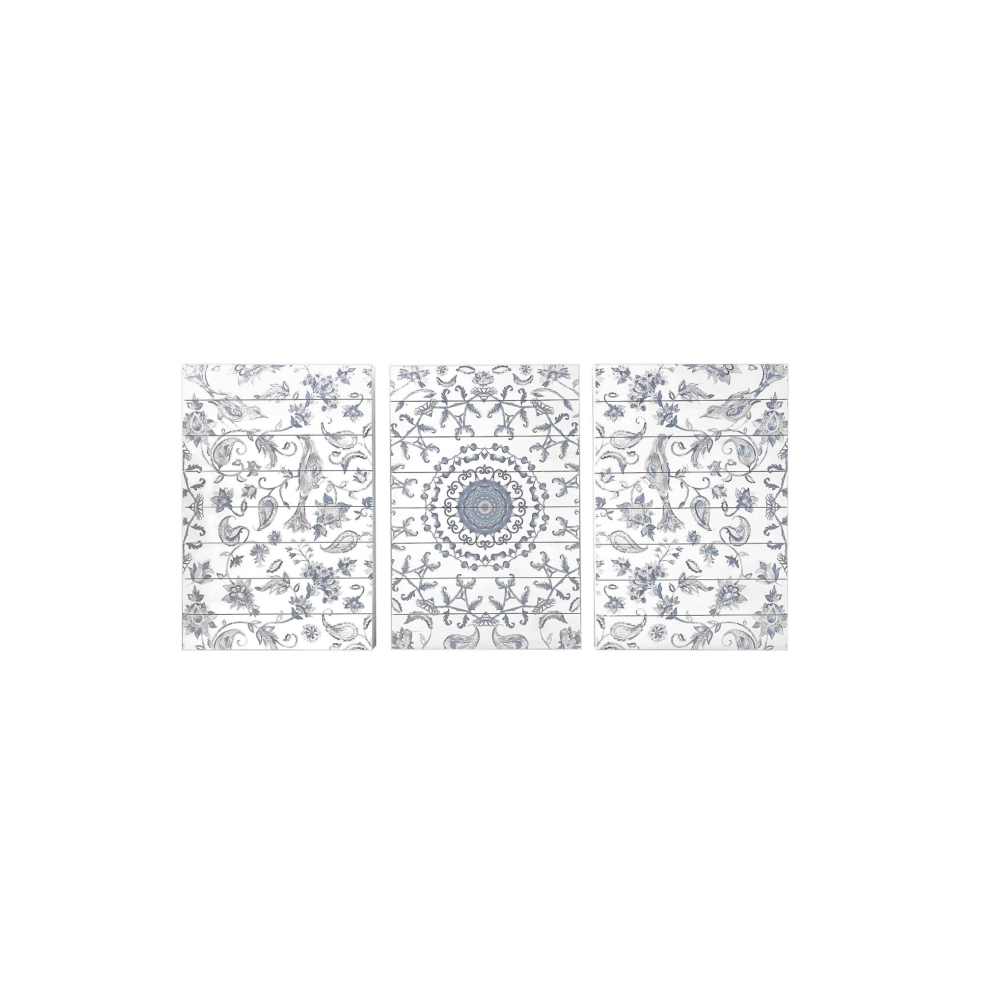 Gallery 57 Scroll Medallion Triptych Planked Wood Wall Art, Multi