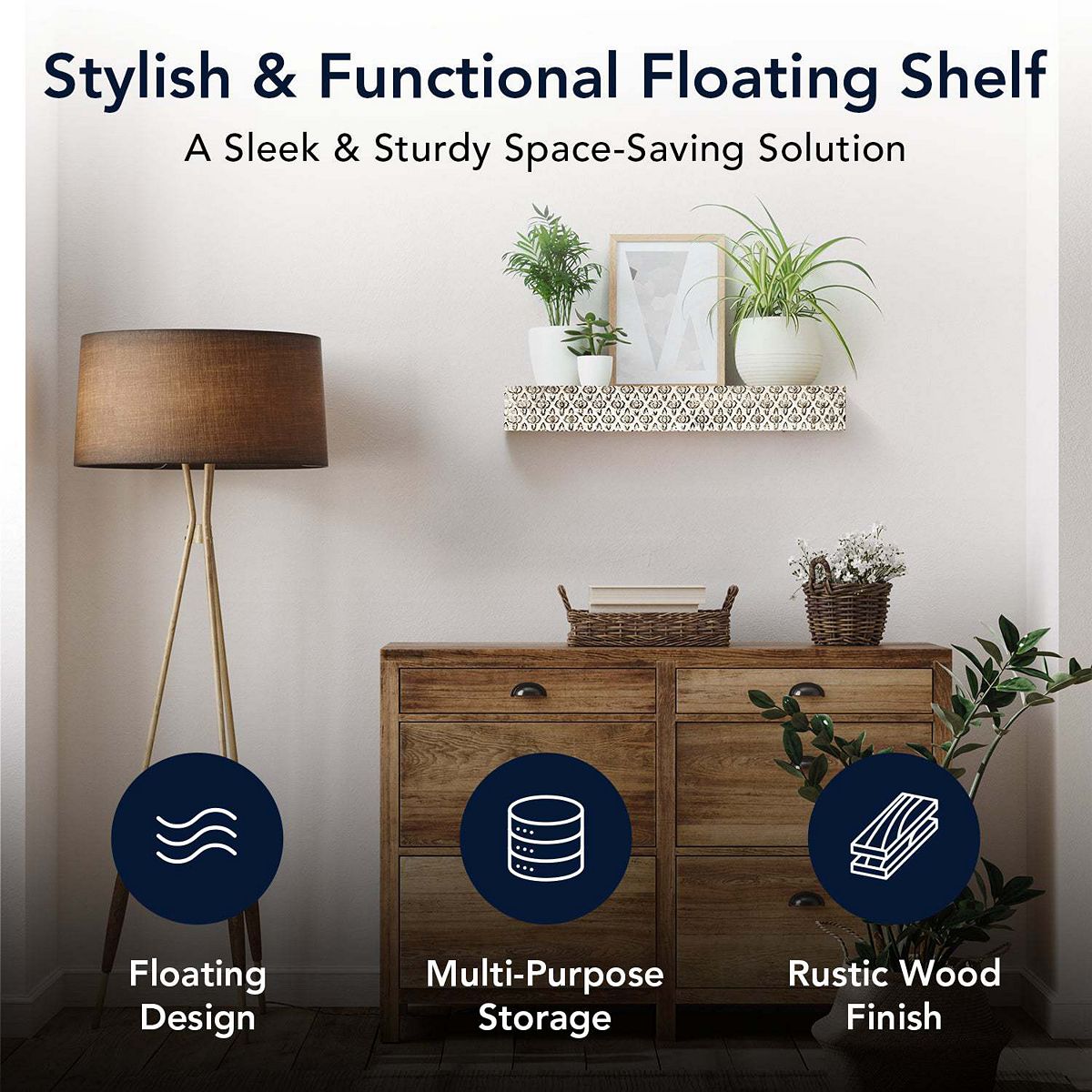 American art embossed floating wall shelf