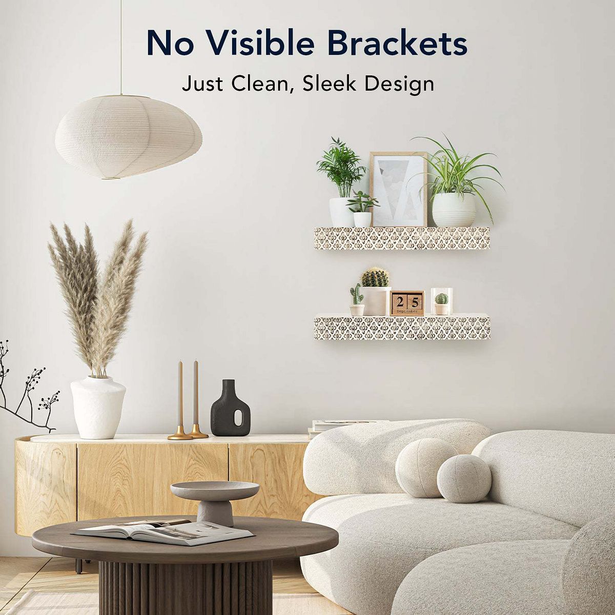 Embossed floating wall shelf with geometric pattern