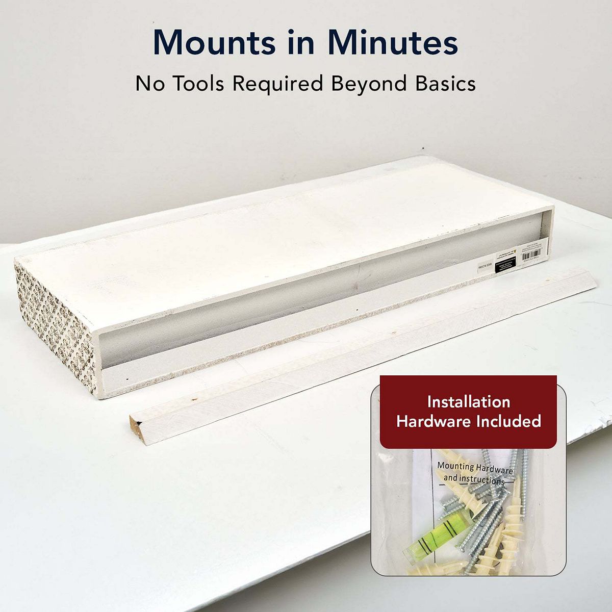 Floating wall shelf with installation hardware included