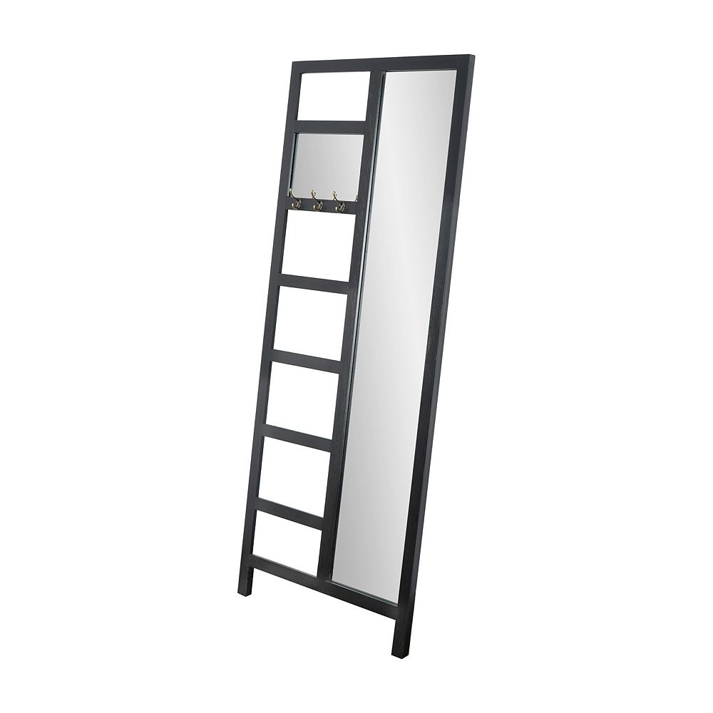 factor stilte riem American Art Décor Black Wood Decorative Ladder with Mirror